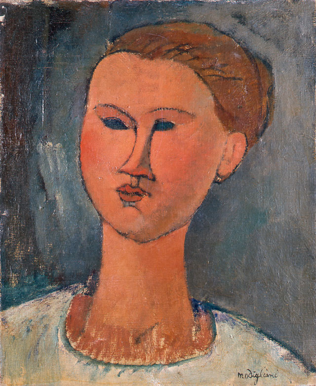 Amedeo Modigliani. Head of a Young Woman, 1915. Oil on canvas, 46 x 38 cm. Courtesy: Pinacoteca di Brera, Milan.