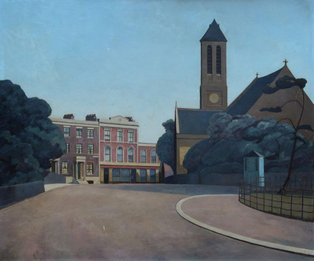 Harold Steggles. St Mark’s Church, Victoria Park, 1934. Oil on board, 61 x 55 cm. Private collection, © the artist’s estate.