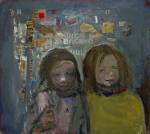 Joan Eardley. Children and Chalked Wall 3, 1962-63. Oil, newspaper and metal foil on canvas, 61.00 x 68.60 cm. Collection: National Galleries of Scotland, purchased 1963. © Estate of Joan Eardley. All Rights Reserved, DACS 2016. Photograph: Antonio Reeve.