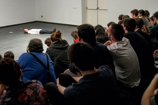 Mette Edvardsen performing Black in Madrid, 2016. Photograph: Maria Eugenia Serrano Diez.