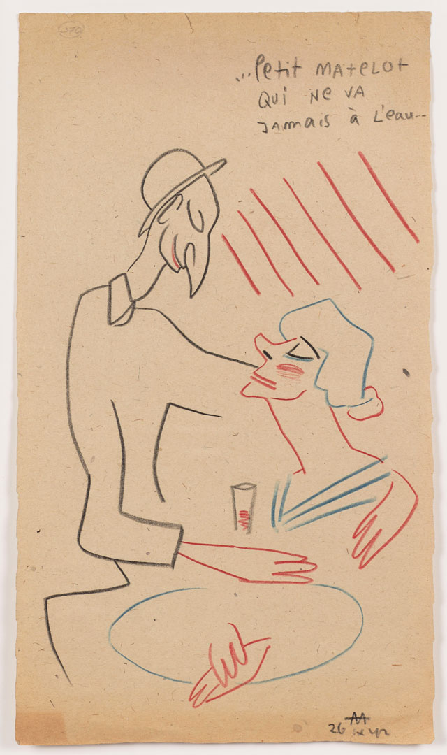 Sergei Eisenstein. Untitled, 1942. Coloured pencil on paper, 15 x 8.54 in (38.1 x 21.7 cm). Private collection. Courtesy Alexander Gray Associates, New York and Matthew Stephenson, London.