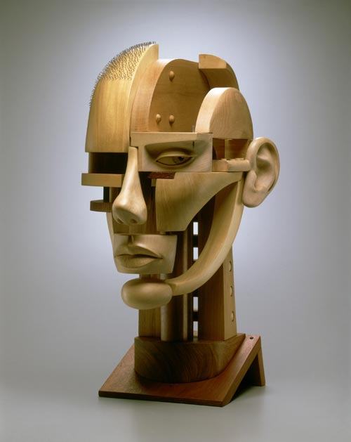 John Morris, <em>Head</em>, 1998. Hardwoods and metal. Collection of Robert M. and Lillian Montalto Bohlen. Photo: Dirk Bakker