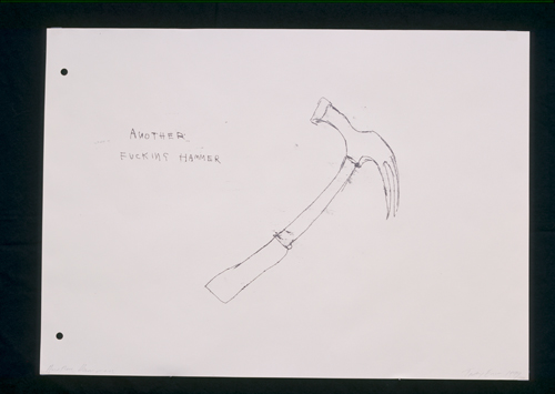 Tracey Emin.        <em>Another Hammer</em> 1999. 
Monoprint, 
32 x 23 inches (81.3 x 58.4 cm). Copyright © the artist.
Photo: Stephen White. 
Courtesy White Cube.