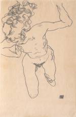 Egon Schiele. Laying (Falling) Woman with Long Hair, 1917. Charcoal on paper, 45.7 × 29.5 cm. Leopold, Private Collection.