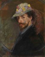 James Ensor. Self-portrait with Flowered Hat, 1883. Oil on canvas, 76.5 x 61.5 cm. Mu.ZEE, Oostende. Photograph: MuZee © www.lukasweb.be - Art in Flanders vzw. Photograph: Hugo Maertens / © DACS 2016.
