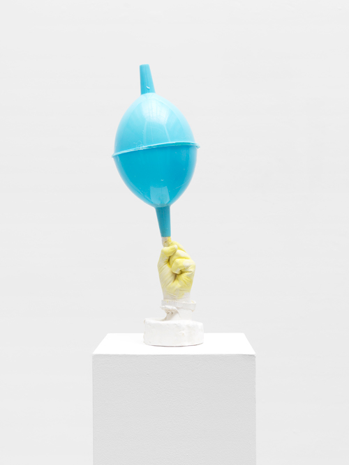 Tamar Ettun. Hand with Funnels, 2015. Plaster, plastic, paint, 24 x 8 x 8 in.