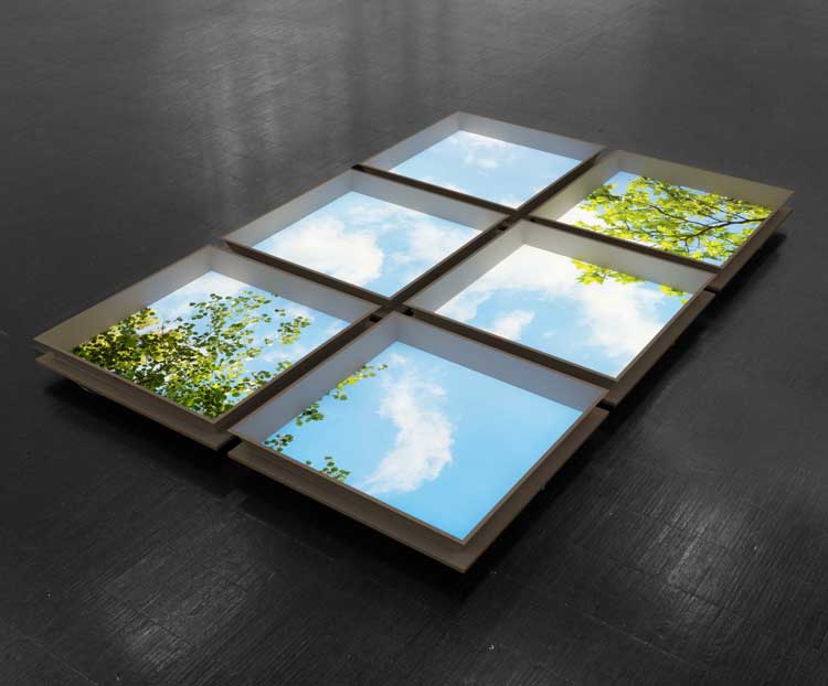 Carolyn Lazard, Into the Wild Blue Yonder, 2025. LED panels with recessed ceiling frames, 12 × 192 × 127 cm (4 3/4 × 75 5/8 × 50 in). Courtesy of the artist and Trautwein Herleth, Berlin
Photo: Joanna Wilk.