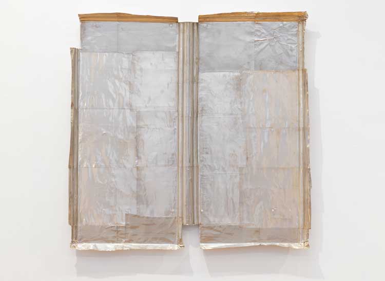 Nat Faulkner, Analogue (Window), 2026. Recycled X-ray silver on copper sheet. Installation view, Nat Faulkner: Strong water, Camden Art Centre, London. Courtesy of the artist and Brunette Coleman. Photo: Rob Harris.