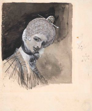 Henry Fuseli. Sophia Fuseli in an elaborate braided head-dress, c1795. Pen and black ink, brush and watercolour and opaque watercolour, 17.4 x 14.4 cm. Auckland, Auckland Art Gallery Toi o Tāmaki, purchased 1965.