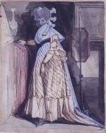 Henry Fuseli. Woman at a dressing table, c1790-92. Pen and brown ink, brush and watercolour and opaque watercolour, over graphite, 22.9 x 17.8 cm. Belfast, National Museums, Courtesy of the Board of Trustees of the National Museums Northern Ireland.