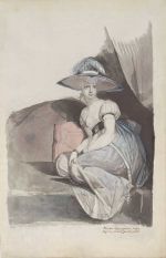 Henry Fuseli. Woman (Sophia Fuseli?) in a broad-brimmed hat, seated on a sofa, c1795. Brush and watercolour and opaque watercolour, over graphite, 48 x 31.6 cm. Zürich, Kunsthaus Zürich, Collection of Prints and Drawings, The Gottfried Keller Foundation, Federal Office of Culture, Berne, 1934.