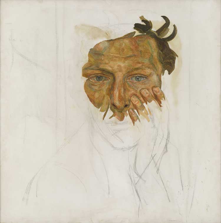 Lucian Freud. Self-portrait (Fragment), 1956. Oil on canvas, 61 x 61 cm. Private collection. © The Lucian Freud Archive. All Rights Reserved 2022/ Bridgeman Images.