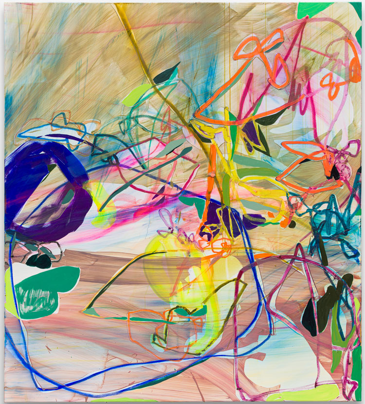 Jadé Fadojutimi. Autumn, summer, spring and winter... don’t forget to colour in between the lines darling, 2022. Acrylic, oil and oil pastels on canvas, 190 x 170 cm. Photo: Michael Brzezinski. Courtesy: Jadé Fadojutimi.