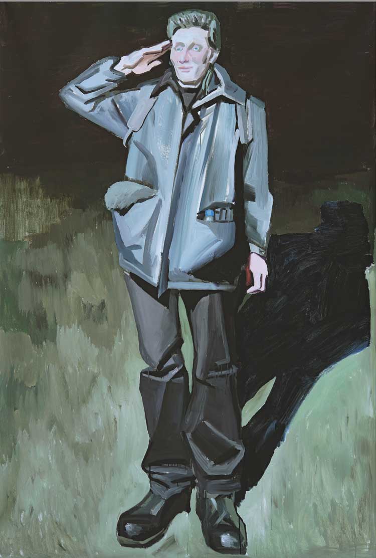 Lesia Khomenko, Max in the Army, 2022. Oil on canvas, 84.5 x 57.5 in. © Lesia Khomenko. Courtesy of the artist.