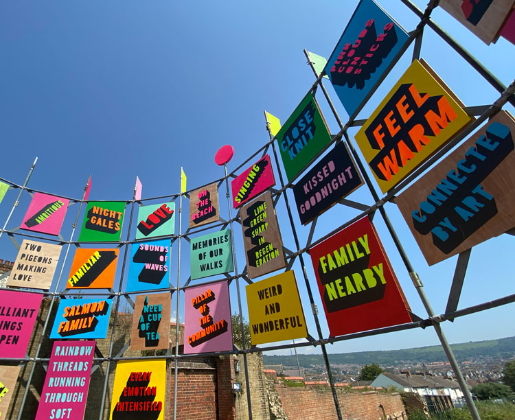 Morag Myerscough, Flock of Seagulls Bag of Stolen Chips. Folkestone Triennial 2021. Photo: Martin Kennedy.