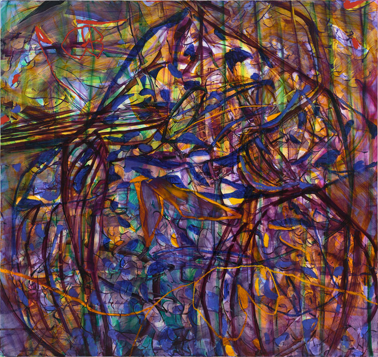 Jadé Fadojutimi. Cavernous Resonance, 2020. Oil and oil stick on canvas, 170 x 180 cm (66 7/8 x 70 7/8 in). Photo: Mark Blower, courtesy the artist and Pippy Houldsworth Gallery, London, © Jadé Fadojutimi 2021.
