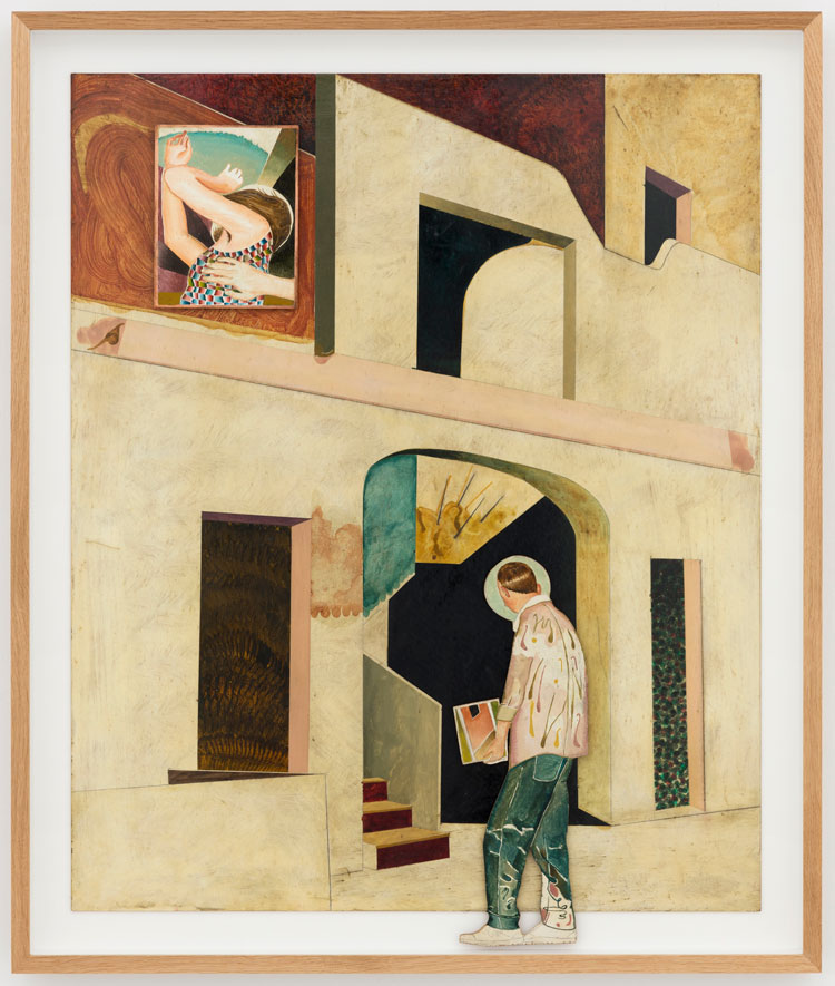 Jens Fänge, The Inn, 2020. Oil and inks on copper plate and wooden panel, 83 × 70 cm / unframed 73 × 60 cm. © Nora Bencivenni & Felix Berg. Courtesy the artist and Perrotin.