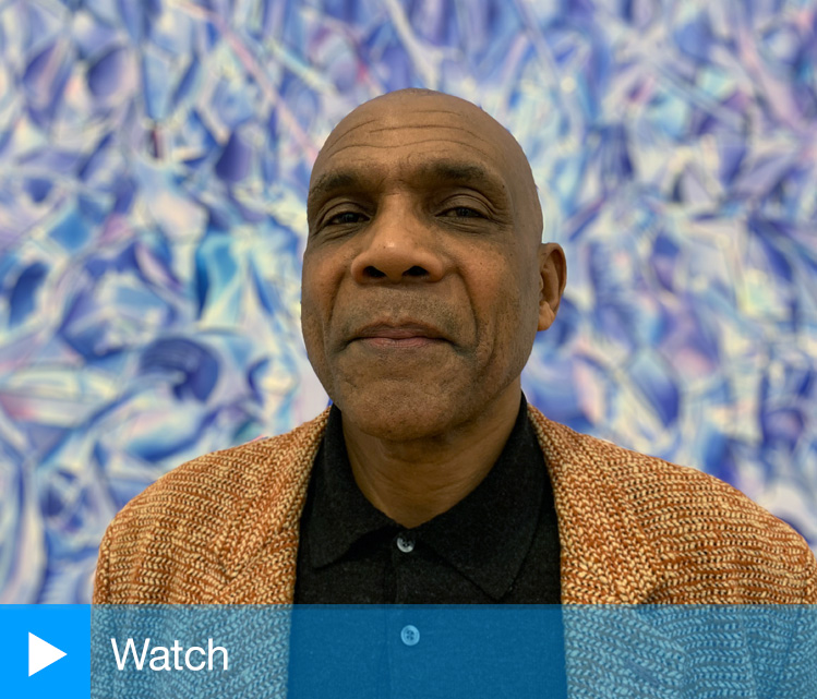 Denzil Forrester speaking to Studio International at the opening of Itchin & Scratchin, Nottingham Contemporary, 7 February 2020. Photo: Martin Kennedy.