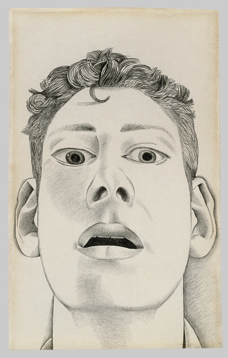 Lucian Freud. Startled Man: Self-portrait, 1948. Pencil on paper, 22.9 x 14.3 cm. Private collection. © The Lucian Freud Archive / Bridgeman Images.