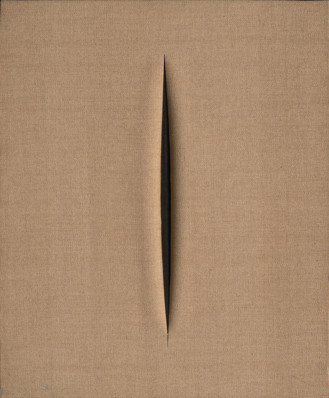 Lucio Fontana, Spatial Concept, Expectation, 1968. Canvas with slash, 61.4 x 50.3 cm. Vitart, Switzerland. © Fondazione Lucio Fontana, Bilbao, 2019.