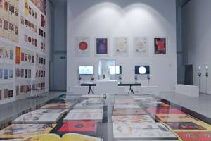 Installation view, showing Kohei Suiguira’s book designs, from Fluorescent Chrysanthemum Remembered, CCA Laznia, Gdansk, Poland. Photo: Paweł Jozwiak.