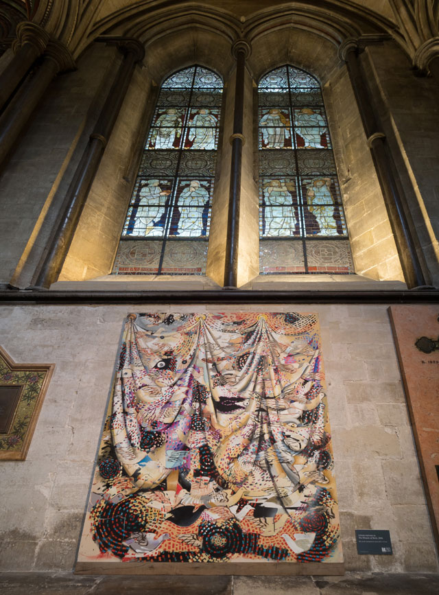 The Miracle of Birth by Stephen Farthing RA. Installation view, Salisbury Cathedral. Photo: Ash Mills.