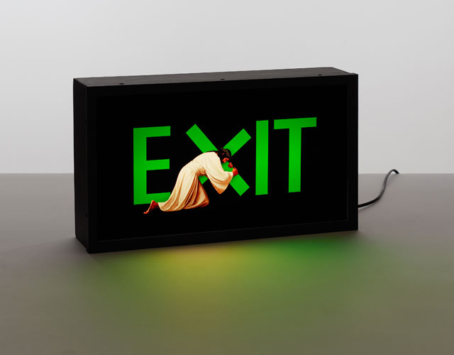 Nancy Fouts. Exit Jesus, 2014. Photography in Lightbox
25 x 40 cm. © Nancy Fouts, Courtesy of Flowers Gallery.