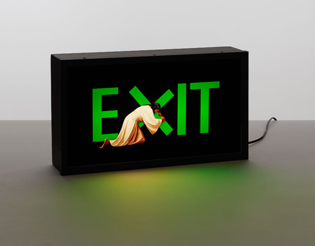 Nancy Fouts. Exit Jesus, 2014. Photography in Lightbox
25 x 40 cm. © Nancy Fouts, Courtesy of Flowers Gallery.