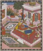Radha and Krishna in a garden, Pahari style, Kongra style, 1840. Painted in paper. Bequeathed by Ms GM Coles. 