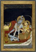 Shiva and Parvati seated on a terrace, Jaipur, Rajasthan, c 1800. Edward Moor Collection, given by Mrs AG Moor.