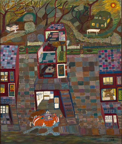 Ralph Fasanella. Sam's Dream, 1948. Oil on canvas, 59 1/2 x 50 in (151.1 x 127 cm). Courtesy Andrew Edlin Gallery, New York, and the Estate of Ralph Fasanella.