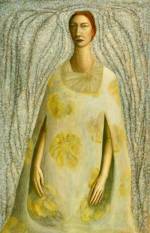 Helen Flockhart. Yellow Flowered Dress, 2014. Oil on linen, 71 x 45 cm. © Helen Flockhart.