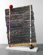 Mark Fox. Juggler of Big Idears, 2013. Watercolour, ink acrylic, gouache, oil, colour pencil, graphite, marker on paper, pen, crayon, styrofoam, wood, bronze, 87 x 70 x 19 in. Courtesy of the artist.