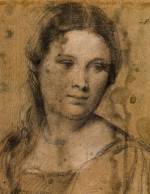 Titian. <em>Study of a young woman</em>, around 1510. Black and white chalk on faded blue paper. Copyright the Gabinetto Disegni e Stampe degli Uffizi.