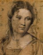 Titian. <em>Study of a young woman</em>, around 1510. Black and white chalk on faded blue paper. Copyright the Gabinetto Disegni e Stampe degli Uffizi.
