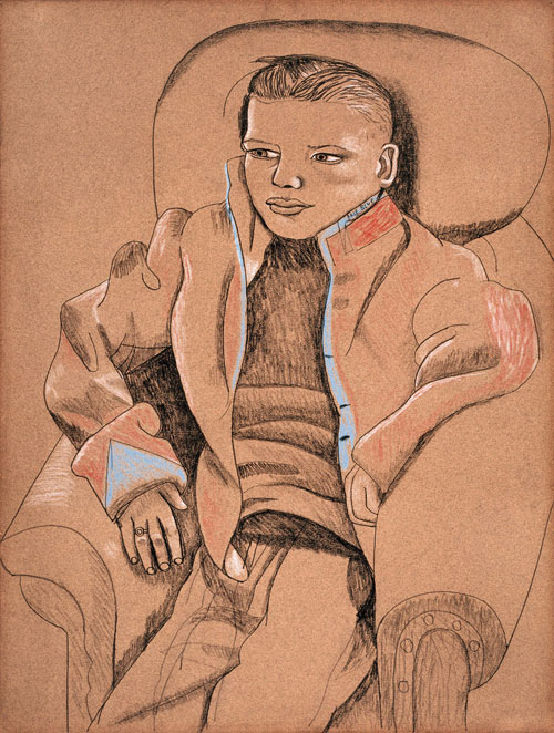 Lucian Freud. <em>Boy in red and blue jacket,</em> 1945. Pastel, chalk and pencil 63.5 x 50.3 cm (25 x 19.8 in). © Lucian Freud, courtesy of the Lucian Freud Archive.