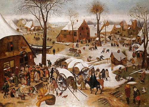 Pieter Brueghel the Younger. (Brussels 1564 – 1638 Antwerp). The Census at Bethlehem. On canvas, 122.7 x 171.7 cm (48 ¼ x 67¾ ins). Courtesy Johnny Van Haeften Ltd.