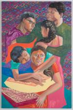 Aliza Nisenbaum, Eva, Juan Carlos, Yael, Christian and Samantha, 2014. Oil on linen, 129.5 x 83.8 cm / 51 x 33 in Courtesy the artist, Mary Mary, and Frieze New York.