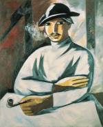 Natalia Goncharova. <em>A Smoking Man,</em> 1911. Oil on canvas, 100 x 81 cm. The State Tretyakov Gallery, Moscow. Photograph © The State Tretyakov Gallery, Moscow