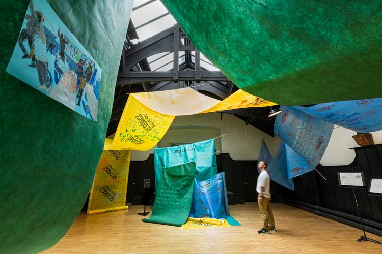 Helen McCrorie and Annabel Wright , This Home, This Voice, Maryhill Integration Network (MIN). Installation view, Queen’s Cross Church (The Mackintosh Church), Glasgow.
