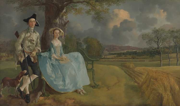 Thomas Gainsborough. Mr and Mrs Andrews, c1750. Oil on canvas, 27 1/2 × 47 in (69.8 × 119.4 cm). © The National Gallery, London.