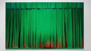 The Manchester-based painter’s first institutional show lifts the curtain on altered states, sensuous drapery and ecstatic pleasure