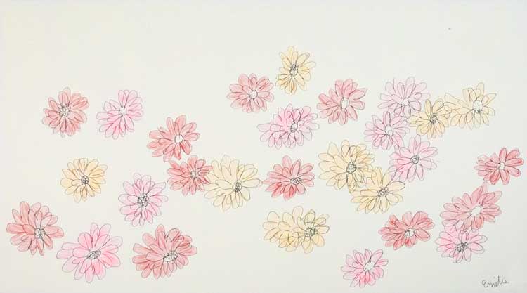 Emilie L. Gossiaux. Flowers for London, 2023. Ballpoint pen and crayon on paper 63.5 x 88.9 cm (23 x 35 in). Courtesy the artist.