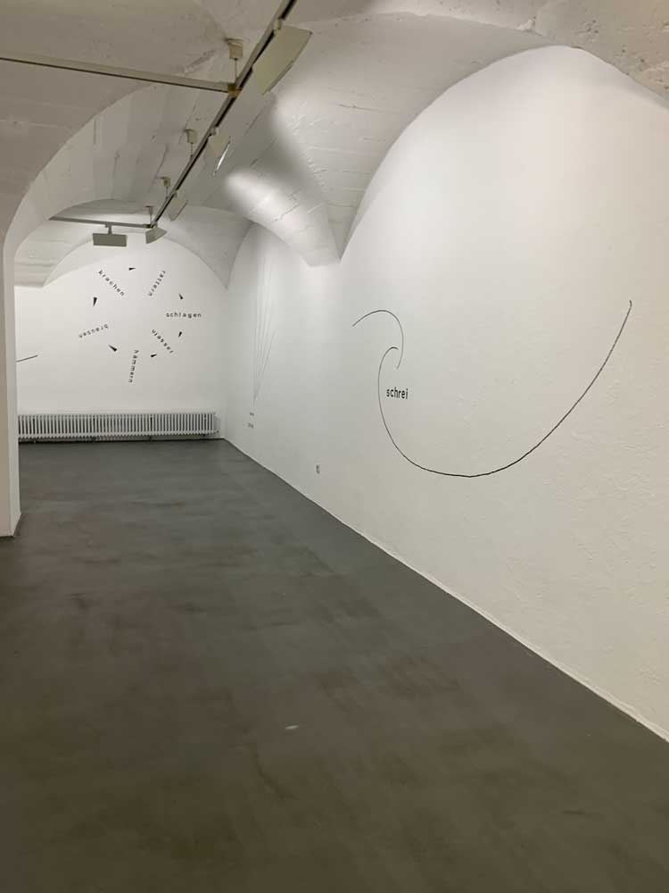 Ilse Garnier: a e i o u. Display of Garnier’s visual poems on gallery walls. Photo: Bronac Ferran.