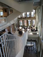 Kingston University London Town House. The central area pivots around this social staircase wide enough for four people. Photo: Veronica Simpson.