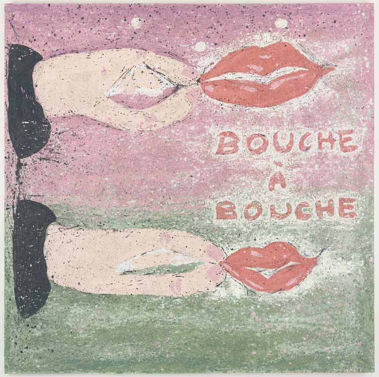 Kate Groobey, Bouche À Bouche, 2022. Oil on canvas, 200 × 200 cm (78 ¾ × 78 ¾ in). Copyright the artist. Courtesy of the artist and Sim Smith London.