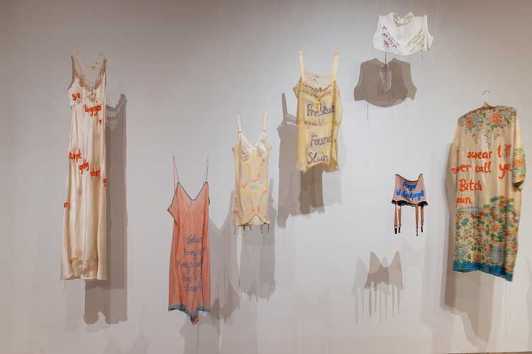 Zoe Buckman. Installation view of Garmenting: Costume as Contemporary Art at the Museum of Arts and Design, New York (March 12, 2022 to August 14, 2022). Photo by Jenna Bascom; courtesy the Museum of Arts and Design.
