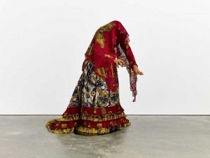 Yinka Shonibare. The Ghost of Eliza Jumel, 2015. Fibreglass mannequin, Dutch wax–printed cotton textile, and steel plate, 57 7/16 × 71 5/8 × 40 15/16 in. (146 × 182 × 104 cm). Courtesy James Cohan, New York. © Yinka Shonibare CBE. All Rights Reserved, DACS/Artists Rights Society (ARS), New York 2021. Photo: Stephen White.