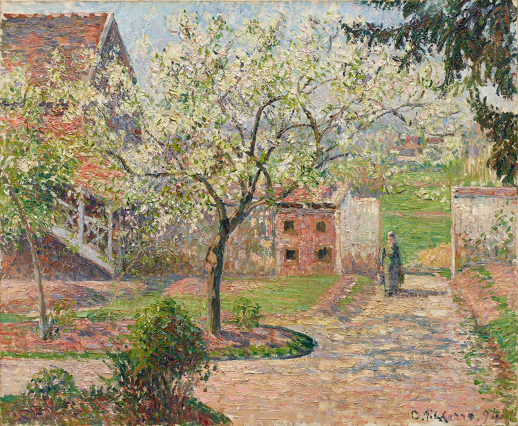 Camille Pissarro, Plum Trees in Blossom, Éragny, 1894. Oil on canvas, 60 x 73 cm. © Ordrupgaard, Copenhagen. Photo: Anders Sune Berg. Exhibition organised by Ordrupgaard, Copenhagen and the Royal Academy of Arts.