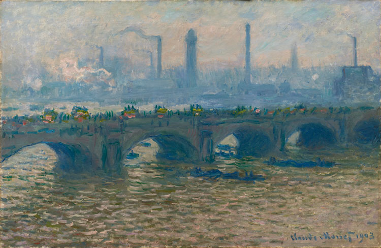 Claude Monet, Waterloo Bridge, Overcast, 1903. Oil on canvas, 65.5 x 100.5 cm. © Ordrupgaard, Copenhagen. Photo: Anders Sune Berg. Exhibition organised by Ordrupgaard, Copenhagen and the Royal Academy of Arts.